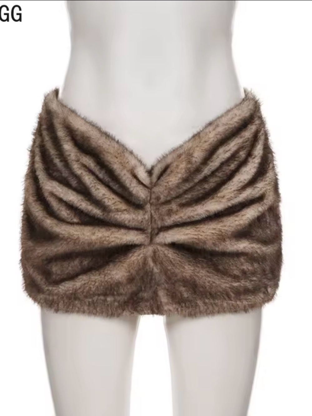 Faux Fur Ruched Mini Skirt - Brown